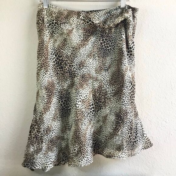Vintage Y2K Cheetah Print McBling 2000s Silk Romantic Asymmetrical Skirt Size 12 - Picture 1 of 7